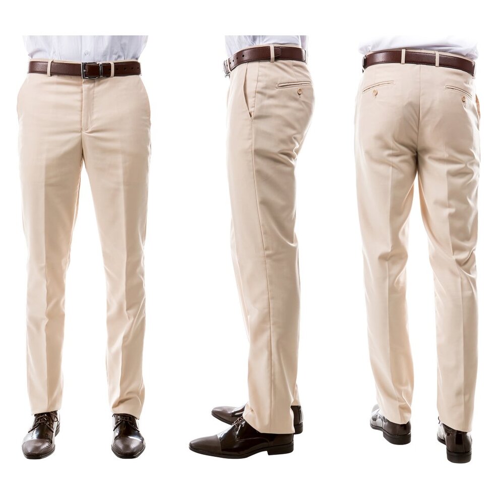 Azzuro Men's 3-Pack of Tan Dress Pants (Unhemmed/Open Bottom)